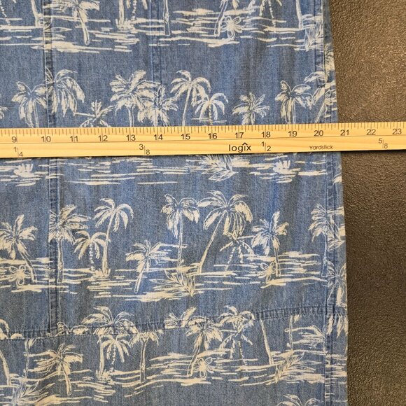 Women's L Blue Sleeveless Palm Tree Print Denim Chambray Shift Dress Jumper - Picture 5 of 11